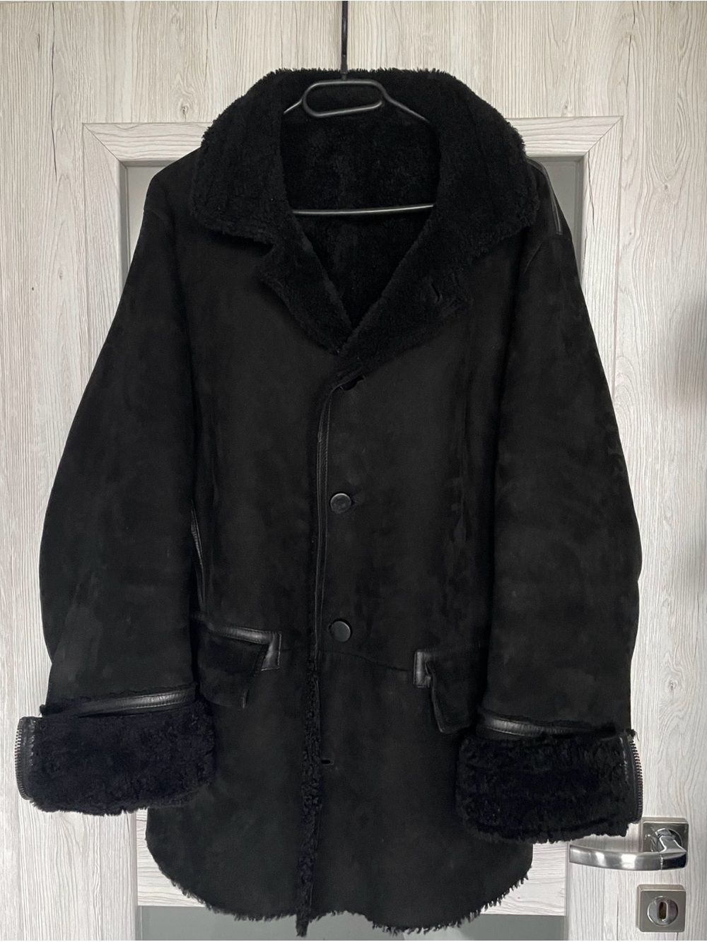 Bally Black Leather & Shearling Lined Men's Jacket Coat (54)
